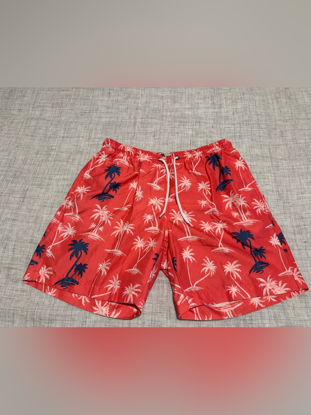 Orange Palm Tree Print Swim Trunks